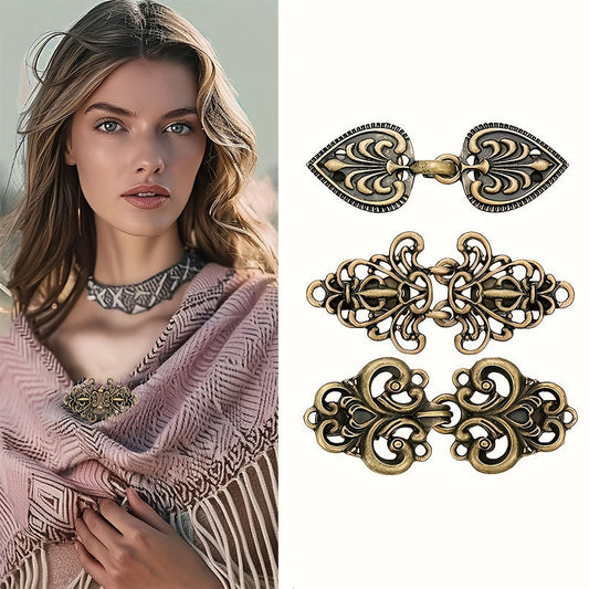 Elegant Vintage Metal Brooch Set with Irregular Shaped Scarf Clips, Shawl Pins, and Cardigan Buckles - Perfect for Women's Fashion Accessory