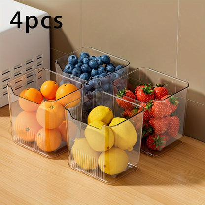 4-Piece Set of Transparent Refrigerator Storage Bins with Lids, Food-Safe Organizer for Fruits and Vegetables, Containers for Garlic and Ginger, Kitchen Fresh-Keeping Boxes