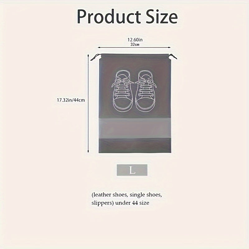 5 Portable shoe storage bags with drawstring made of waterproof, non-woven fabric for travel and closet organization.