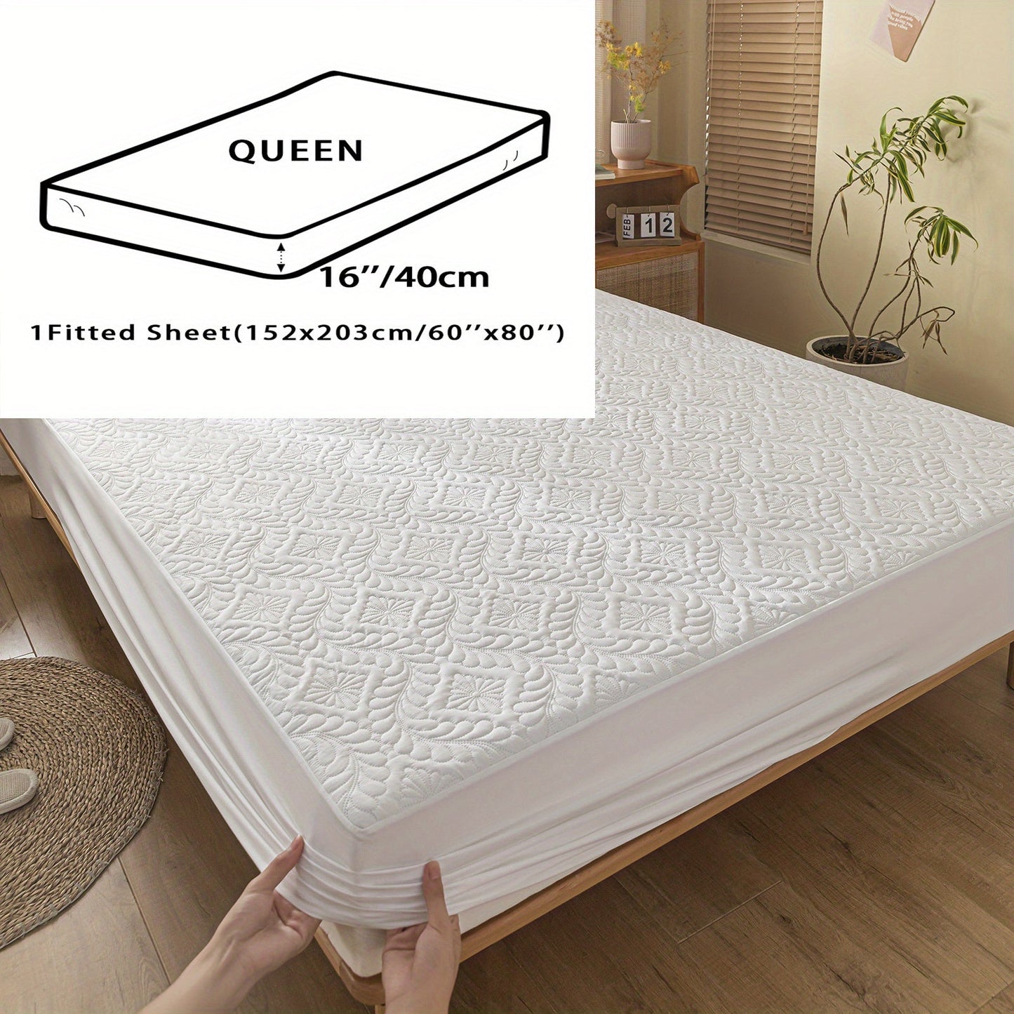 One set of two pieces of 100% waterproof mattress protector pillowcases made of 3D air bamboo fabric. The mattress cover is designed to provide cooling and is smooth, soft, and breathable. It is noiseless and washable, with a deep pocket size ranging