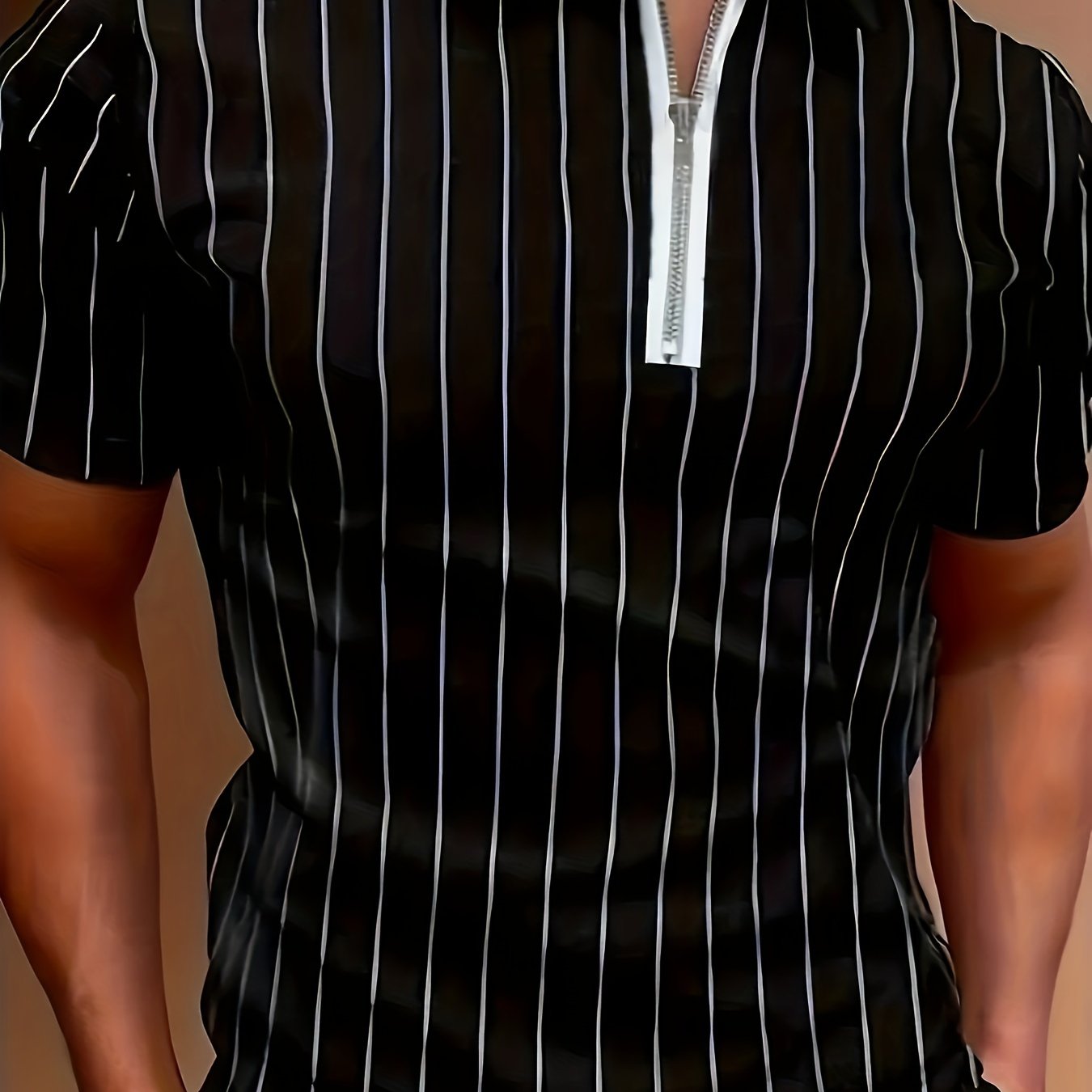 Men's casual black and white stripe baseball shirt with 3D print, ideal for business casual wear.