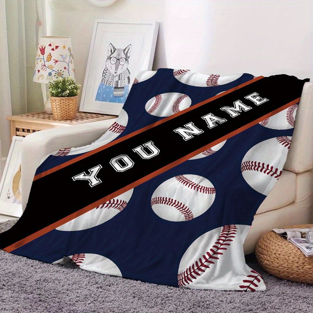 Personalized Sports Theme Cozy Polyester Flannel Blanket - Custom Name Included! Perfect for all Seasons, Machine Washable, Great for Gifting, and Versatile for Any Use.