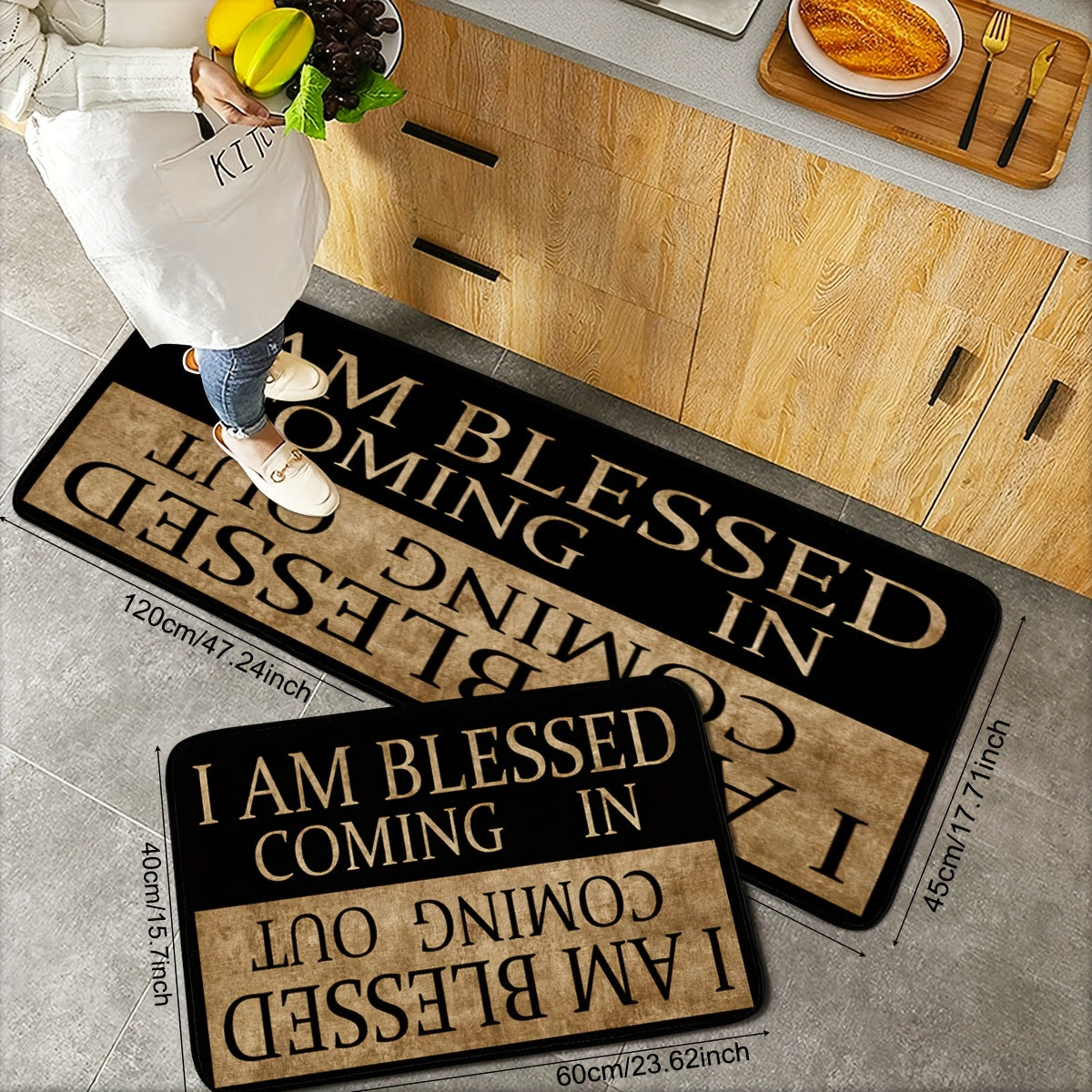 Blessed Lettering Doormat with Non-Slip Backing - 40x60cm, 150g, 2cm Thick, Polyester Crystal Velvet Material, Soft and Durable Decorative Mat for Home, Living Room, Bedroom, or Entryway - Hand Wash Only.