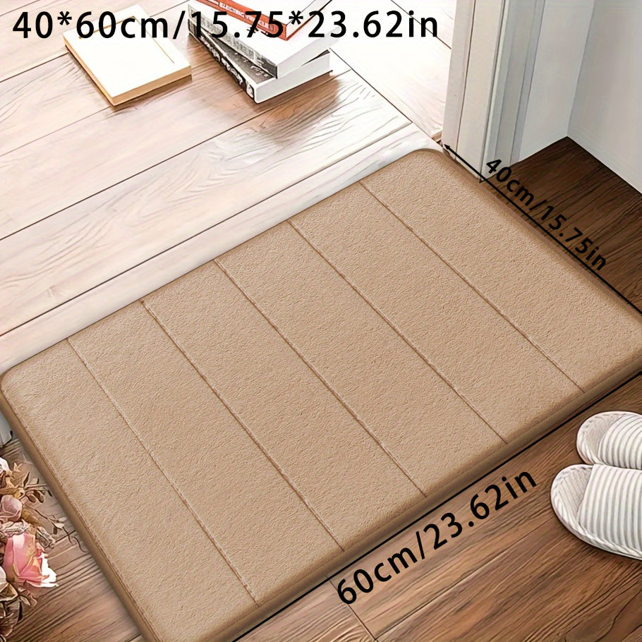 Set of memory foam bath mats, featuring ultra-soft and absorbent material with a non-slip backing. Ideal for use in the bathroom, shower, laundry room, or outdoor entrance. Made of durable polyester that is easy to clean in the washing machine. Can also