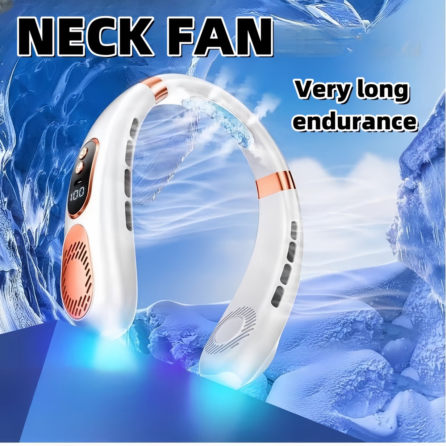 Stay cool on the go with the 2024 Portable Bladeless Neck Fan in a stylish white and pink design. This USB rechargeable fan features a long-lasting battery and operates quietly, making it perfect for both indoor and outdoor use. Ideal for dorms