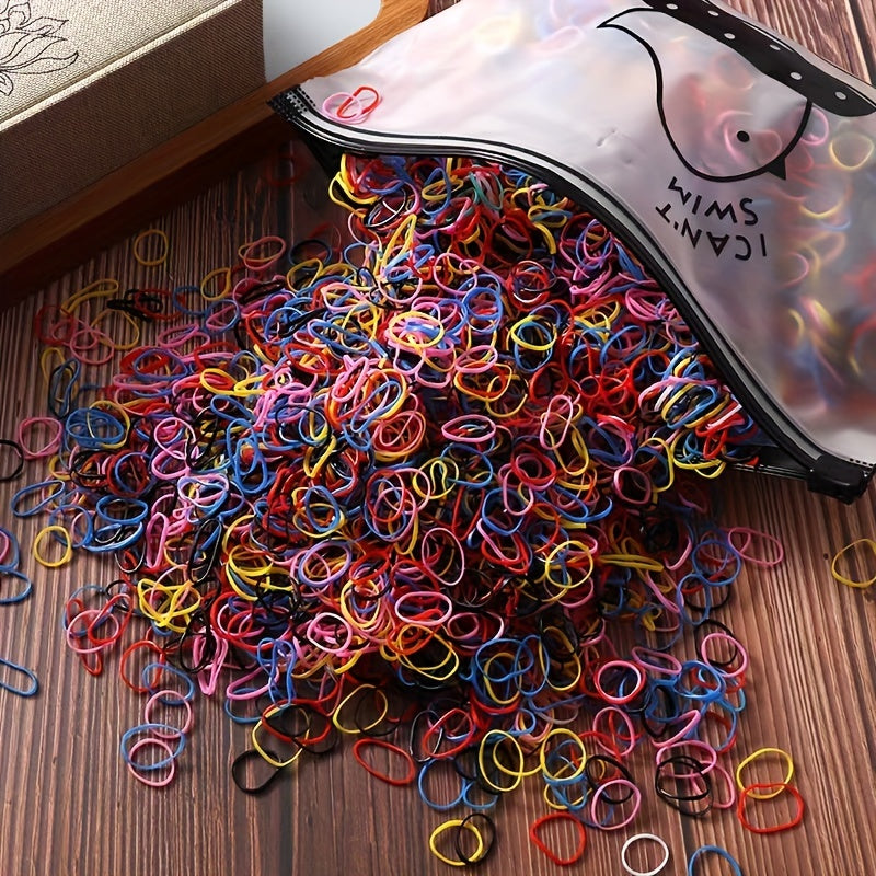 1000pcs of Disposable Rubber Bands in Color Series for Girls' Casual Hair Styling