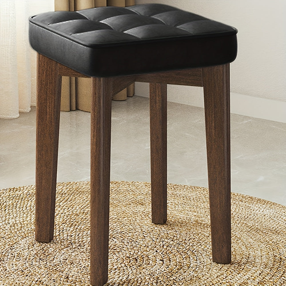 Contemporary Upholstered Solid Wood Dining Stool - Armless Backless Bench, Stackable Seating for Home, Living Room, Bedroom, Study - Versatile Wooden Dressing Stool