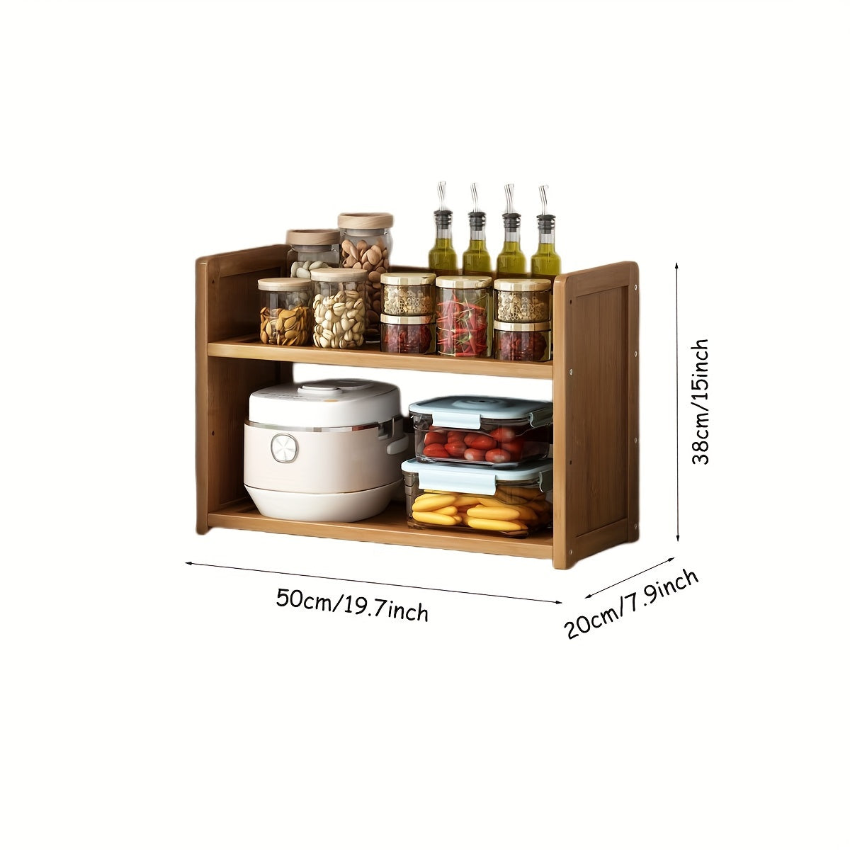 Large freestanding organizer made of brown hardwood, designed with open shelves for kitchen storage. Easy assembly with no power needed, perfect for home and kitchen use.