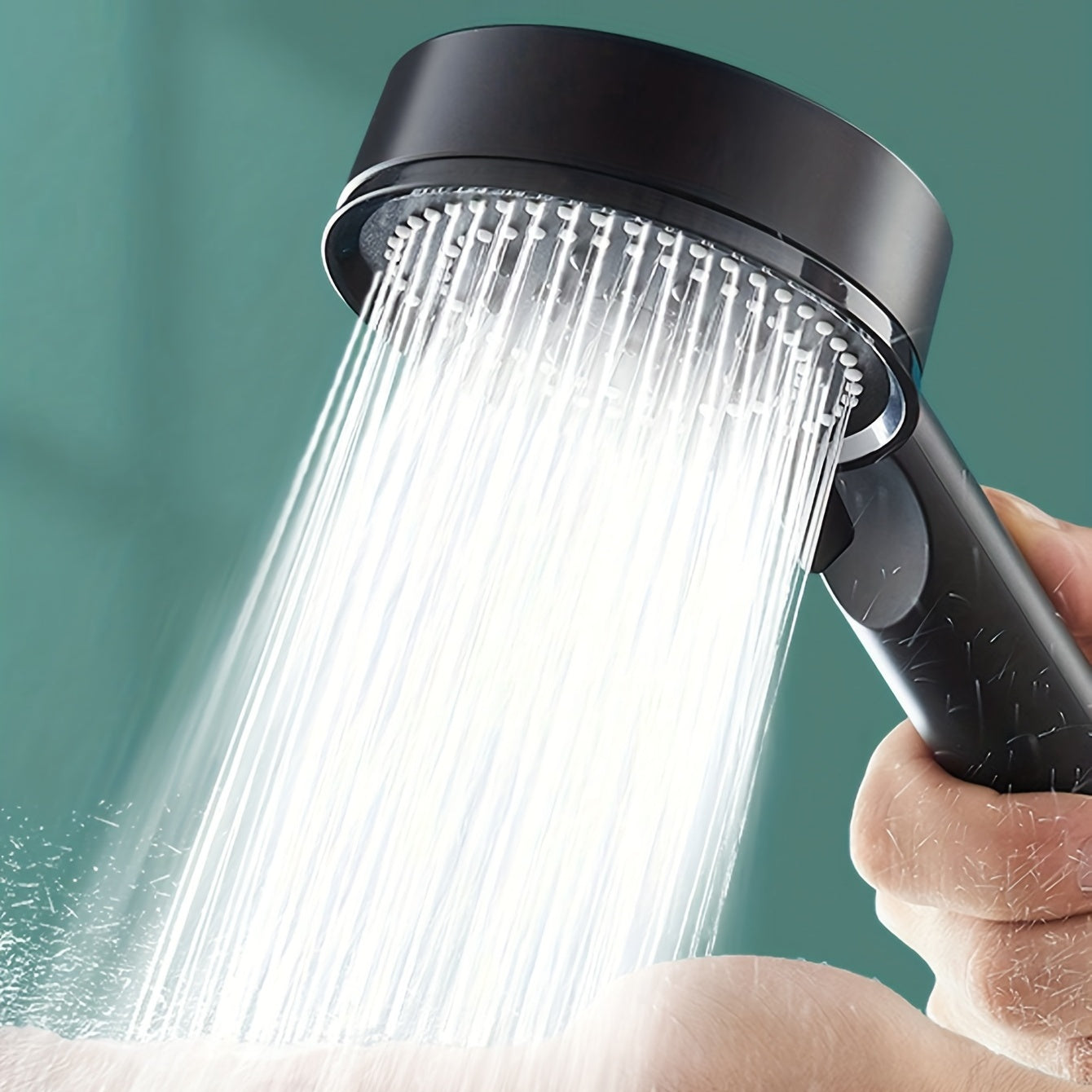 1-piece black shower head with five-speed settings and stop button, pressurized spray for home bathroom water heater, fluffy lotus design, bath set with rain shower.