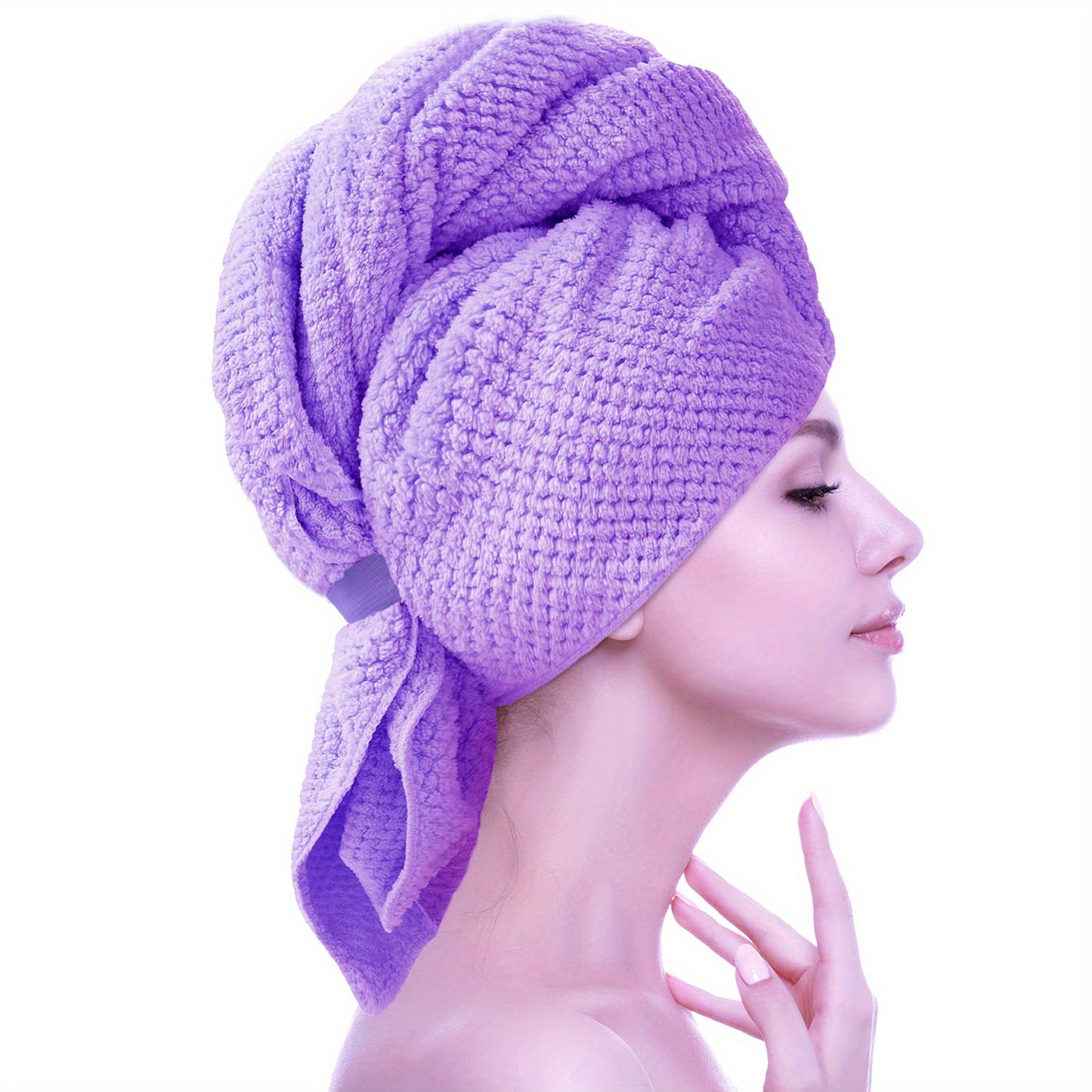 Large microfiber hair towel with elastic band, anti-frizz, quick-dry, ultra soft, 23x41in.