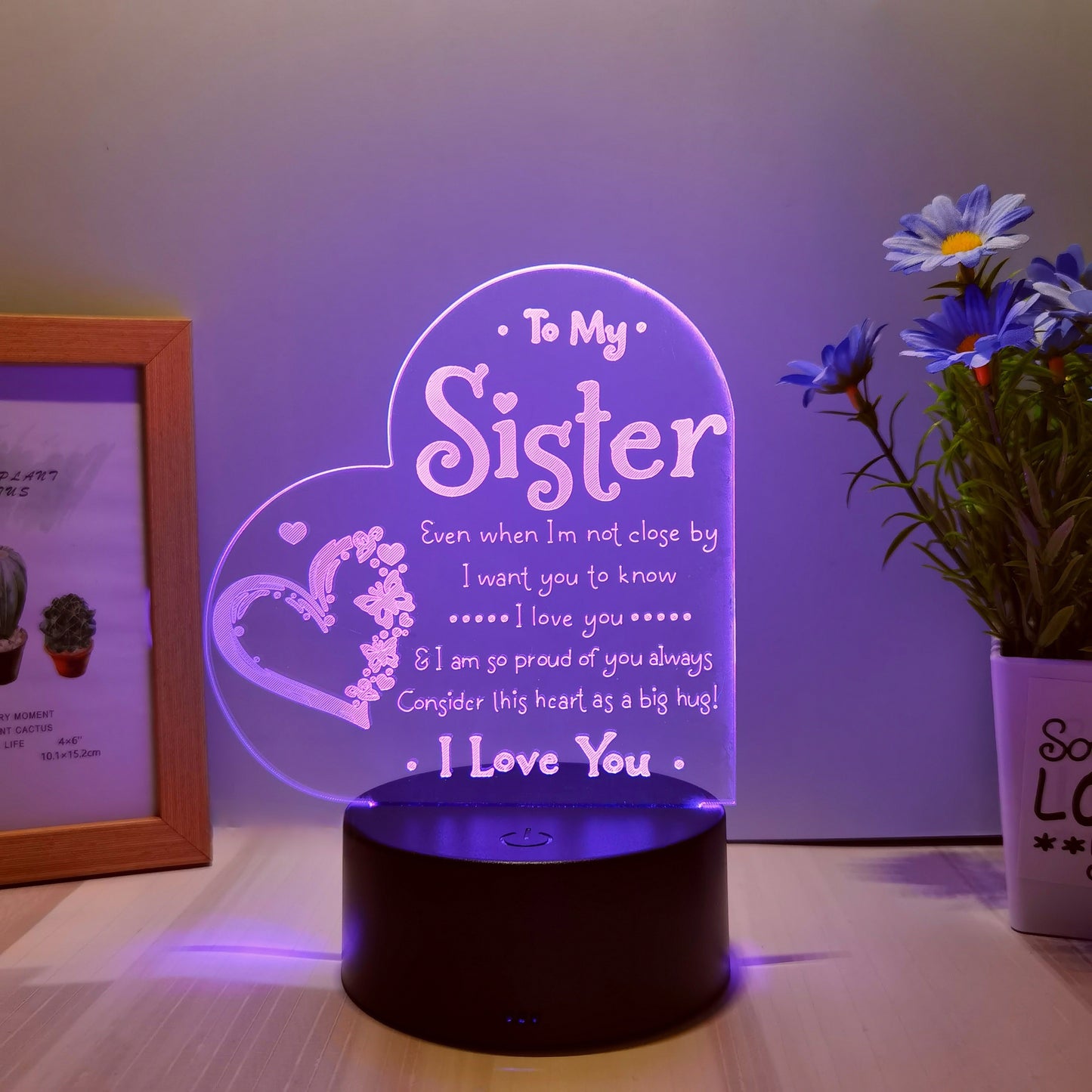 3D LED Night Light for Sister, USB Powered Decoration, Love Message Lamp for Bedside - Perfect Gift for Special Occasions - No Batteries Needed