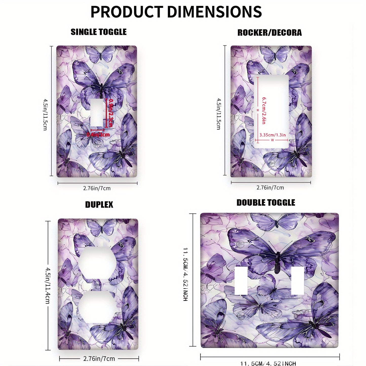 Purple butterfly light switch cover for bathroom and bedroom, easy to install.