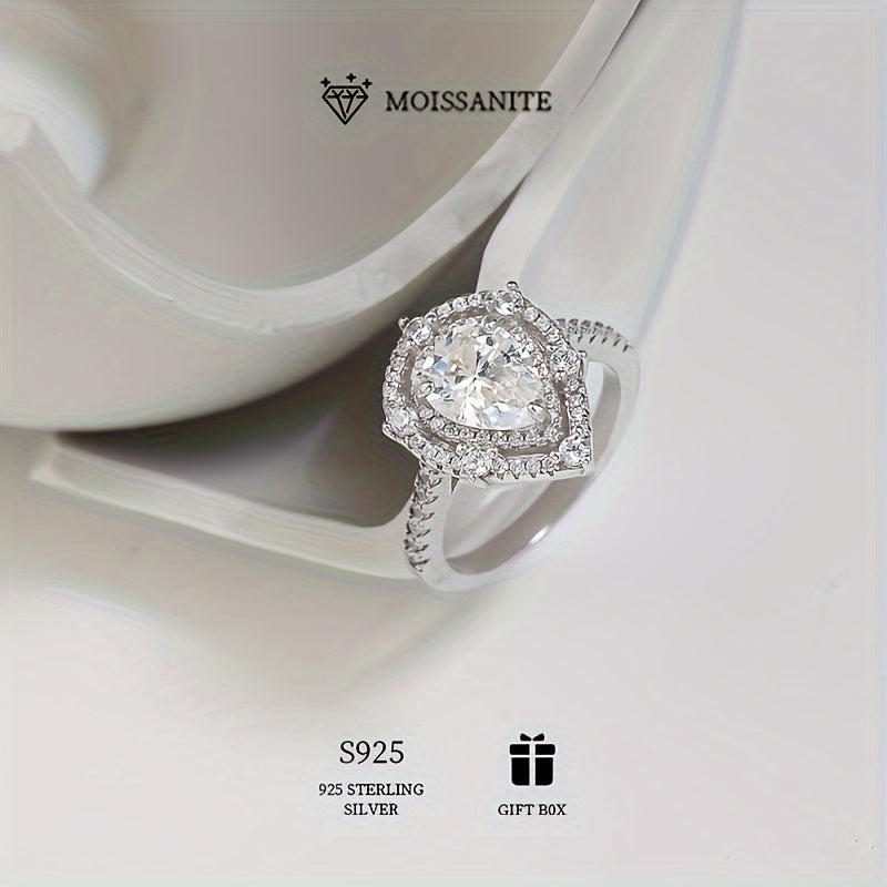 Beautiful 2ct Moissanite Engagement Ring - Crafted from Hypoallergenic S925 Sterling Silver, Featuring a Stunning Double Water Drop Design, Ideal for Weddings & Special Occasions, Comes in a Luxurious Box