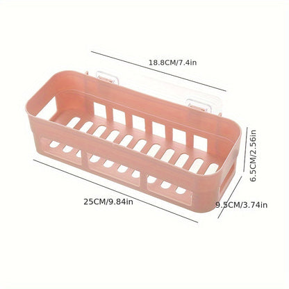 Durable Plastic Wall-Mounted Bathroom Organizer Shelf with Self-Adhesive No-Drill Installation - Ideal for Storing Shampoo, Shower Gel, Plastic Shower Caddy, and Dish Sponge Holder. No Electricity Required.