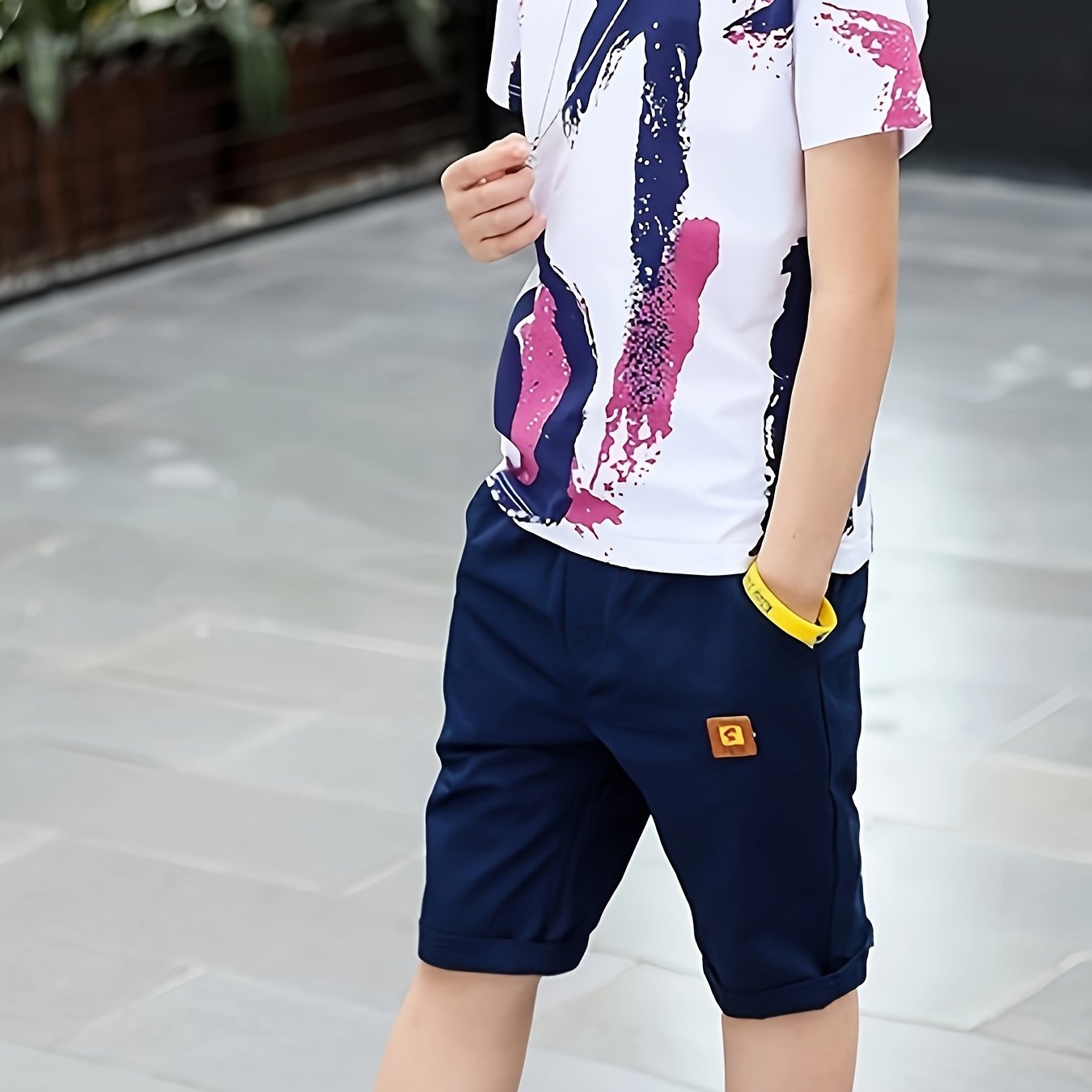 Boys' Summer Sporty Cotton Set with Letter Print - Machine Washable, Ideal for Outdoors