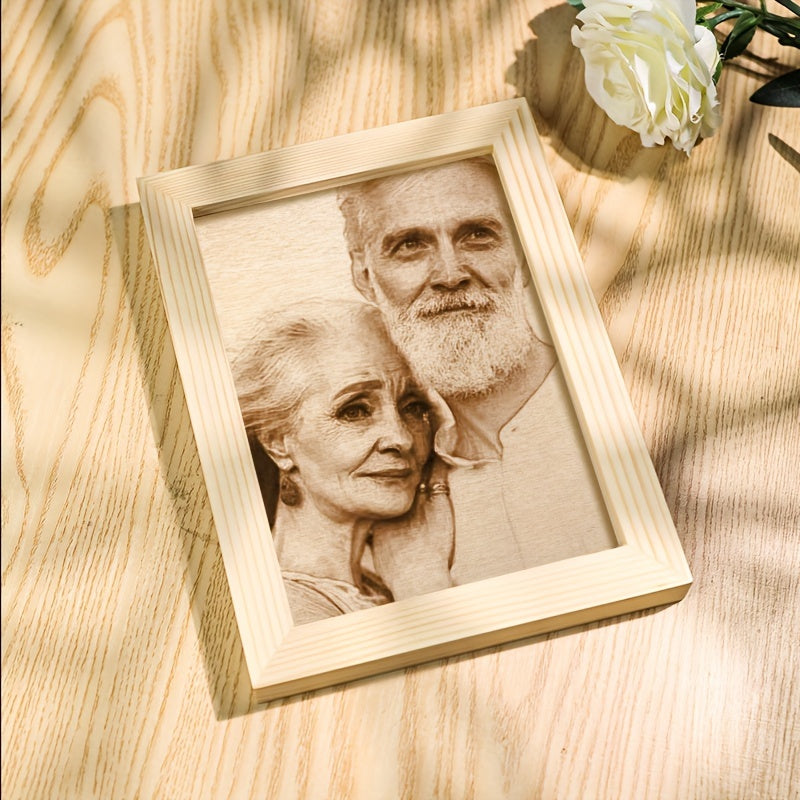 Customized Wooden Photo Frame - Engraved Picture Holder for Couples, Ideal for Birthday, Anniversary, Wedding & Valentine's Day Presents. Add Your Own Picture, Perfect for Boyfriends, Girlfriends, and Home Décor.