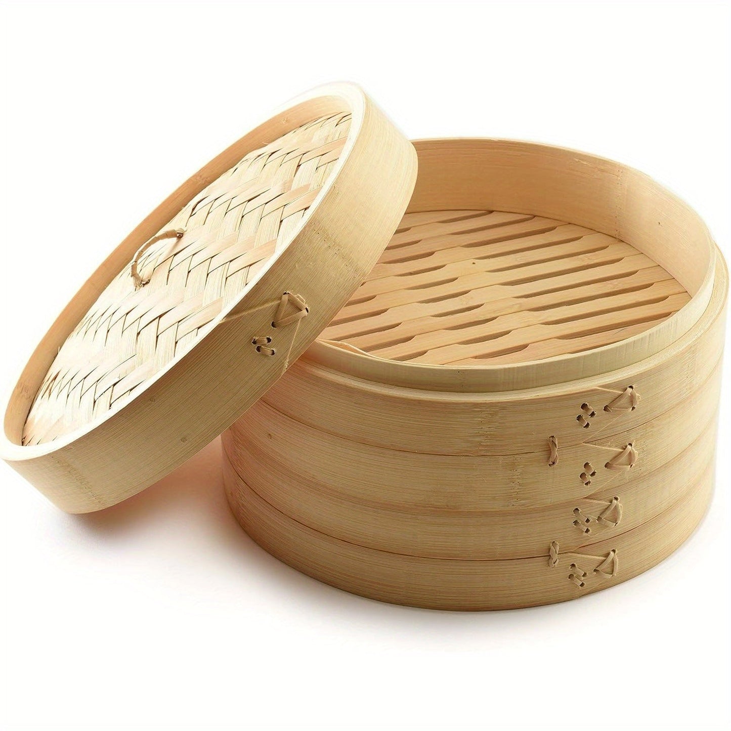 '- "30.48cm Bamboo Steamer Set with Lid - 2 Tiers for Cooking Dim Sum, Bao Buns & Chinese Dishes - Non-Stick, Great for Home Cooks & Restaurants