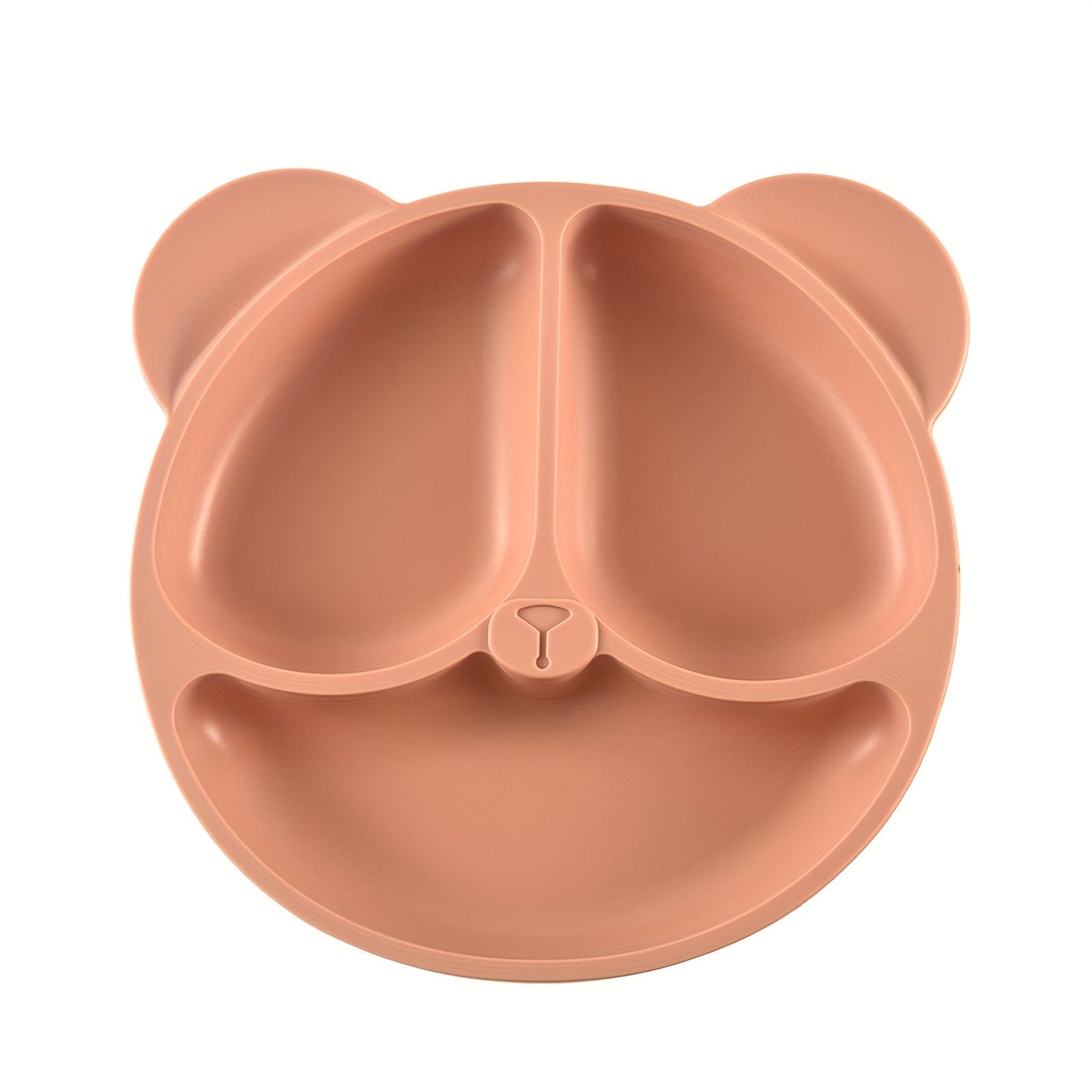 Blue Silicone Feeding Plate with Suction Cup - Three-Section Divided Design for Complementary Foods, Meal Plate with Three Grids, Bear Smiling Design