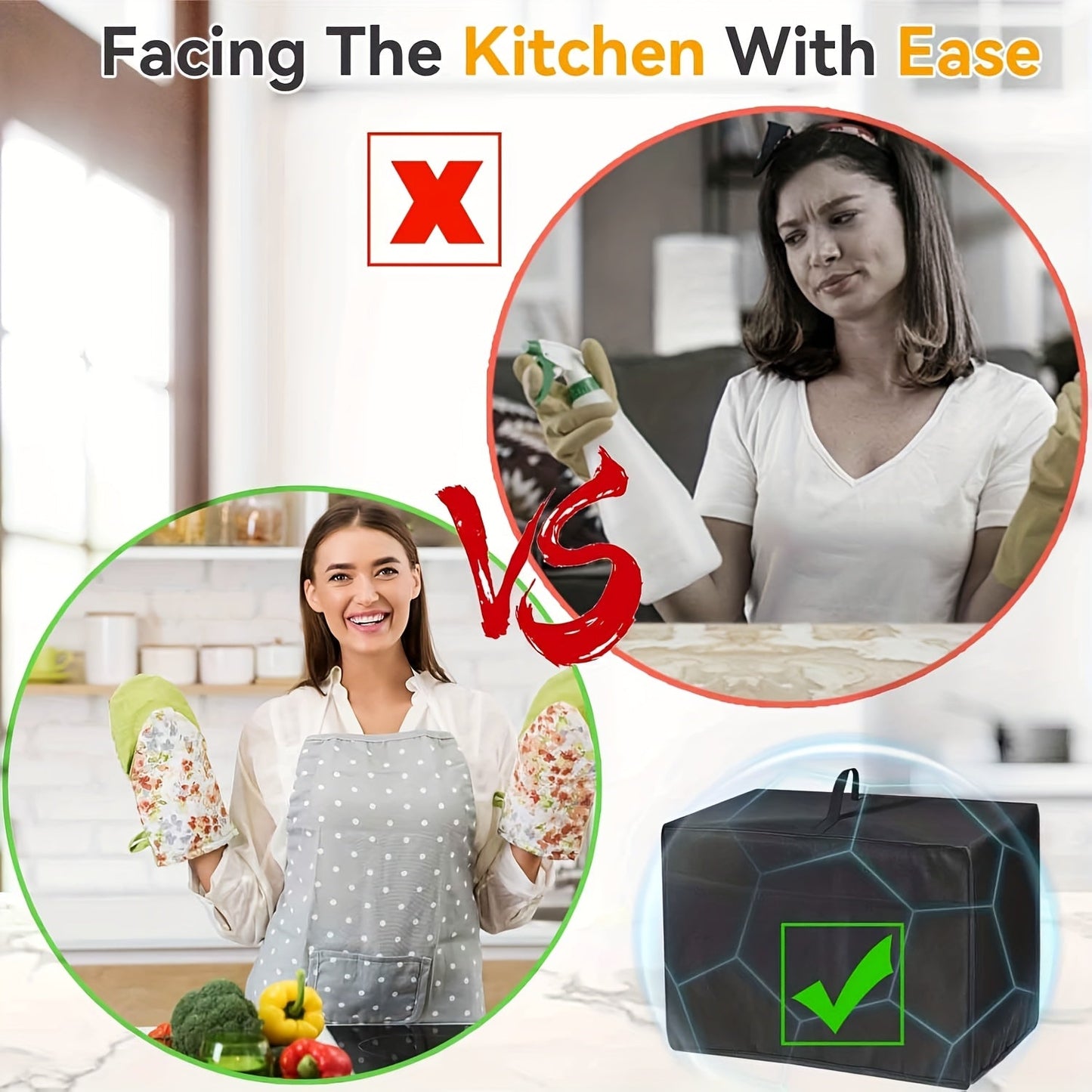 The sleek black/gray durable waterproof microwave oven dust cover features a foldable design and is easy to clean. It includes a handle for added convenience and is compatible with most microwaves. This protective cover helps keep appliances clean by