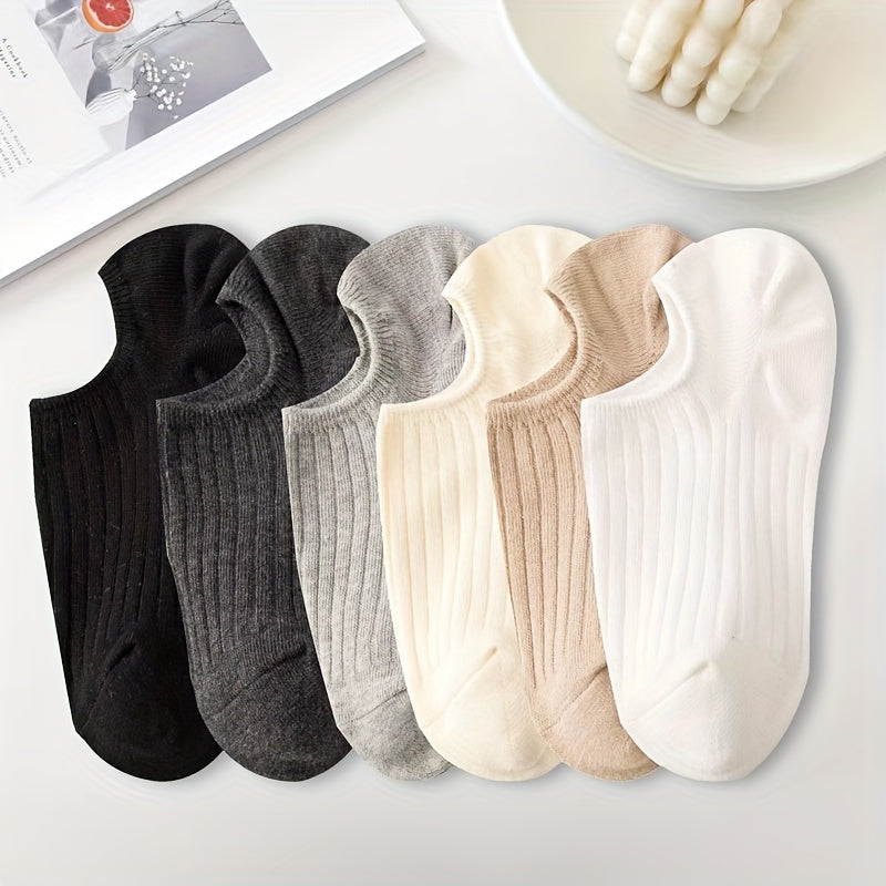 3/6/12-pack Women's Multicolor No-Show Socks featuring soft stretchy polyester blend in solid colors, versatile invisible boat style perfect for casual outfits.