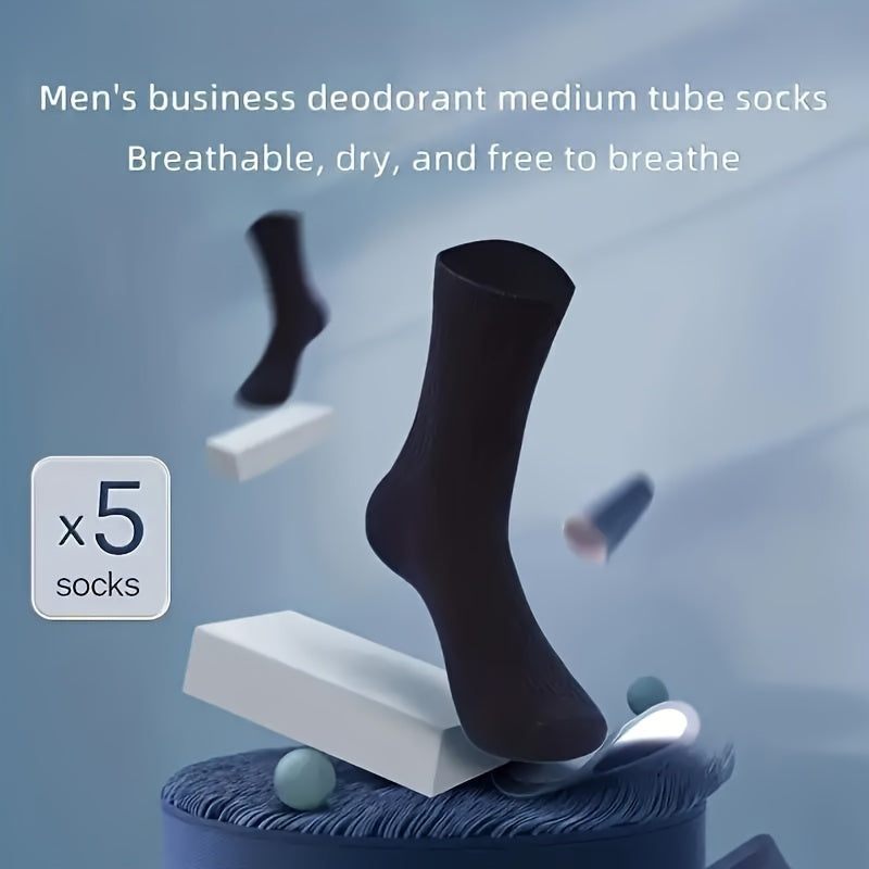 5/10 pack of men's crew socks - breathable, moisture-wicking, and odor-resistant in solid business style for fall/winter.