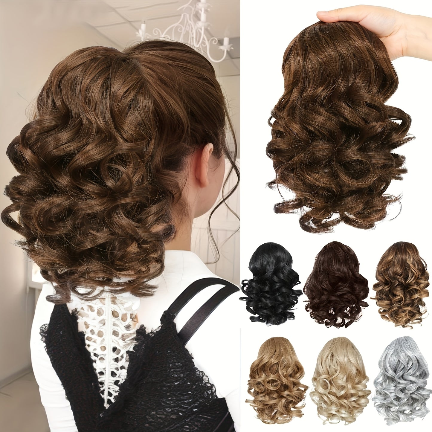 Luxurious curly wavy claw ponytail extensions made with premium synthetic clip-ins for instant volume and versatile style, ideal for everyday fashion and special occasions.