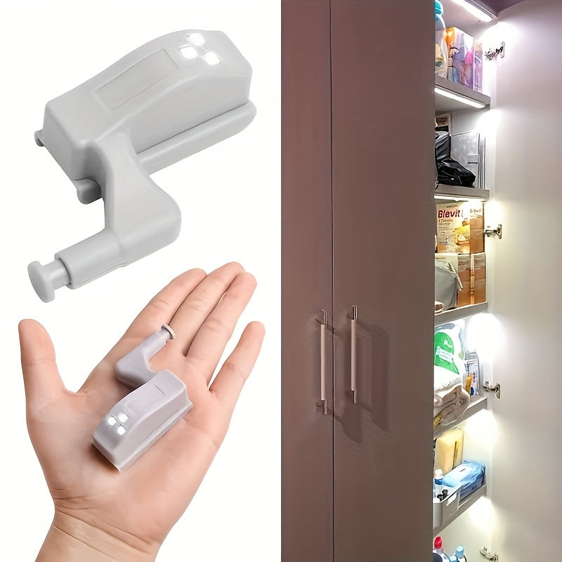 12-pack of STAR ORANGE Cabinet Hinge LED Lights with motion sensor for various rooms, warm and white light, gray plastic design, battery-operated (batteries not included).