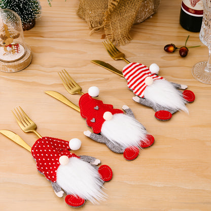 1 set of 6 faceless old man Christmas decorations without knife and fork.