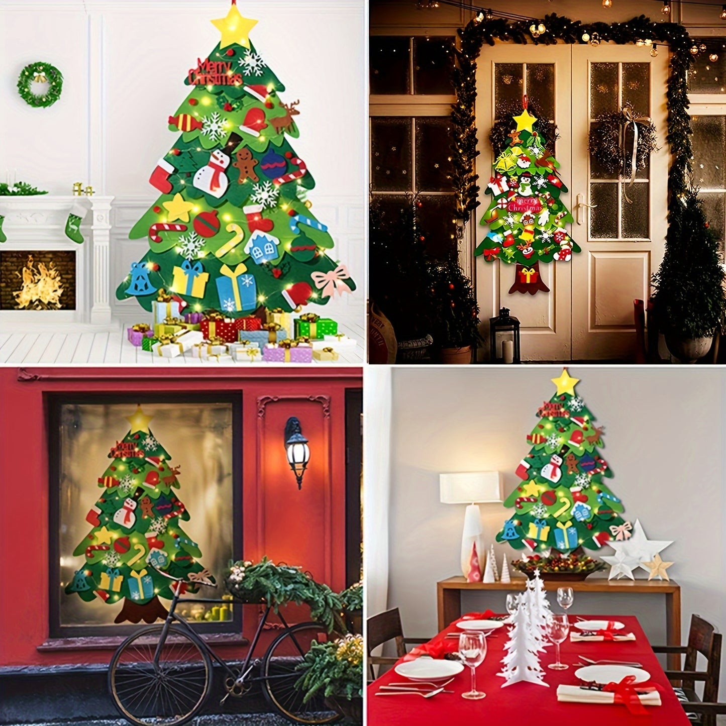 Christmas felt tree decoration with non-woven material, suitable for both indoor and outdoor use. Powered by two AA batteries, no need for electricity.