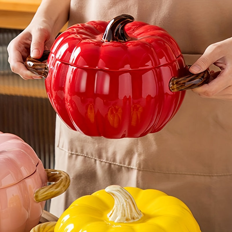 Get into the festive spirit with this spacious ceramic soup pot designed in the shape of a large pumpkin. Complete with a lid and dual-handles, this pot is dishwasher safe and perfect for cooking up your favorite stews and salads. It makes an ideal gift