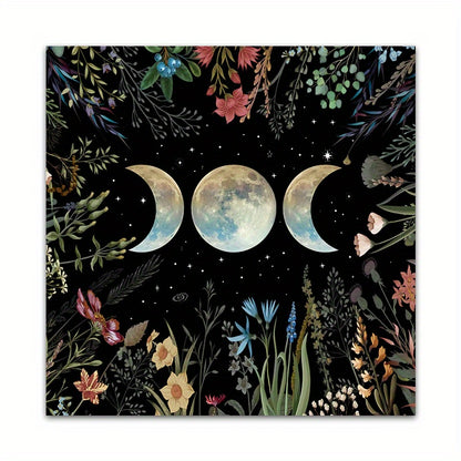 Moon Garden Tarot Tablecloth for divination and witchcraft, featuring astrology designs and triple moon motif. Ideal for parties, room decor, and altar setups.