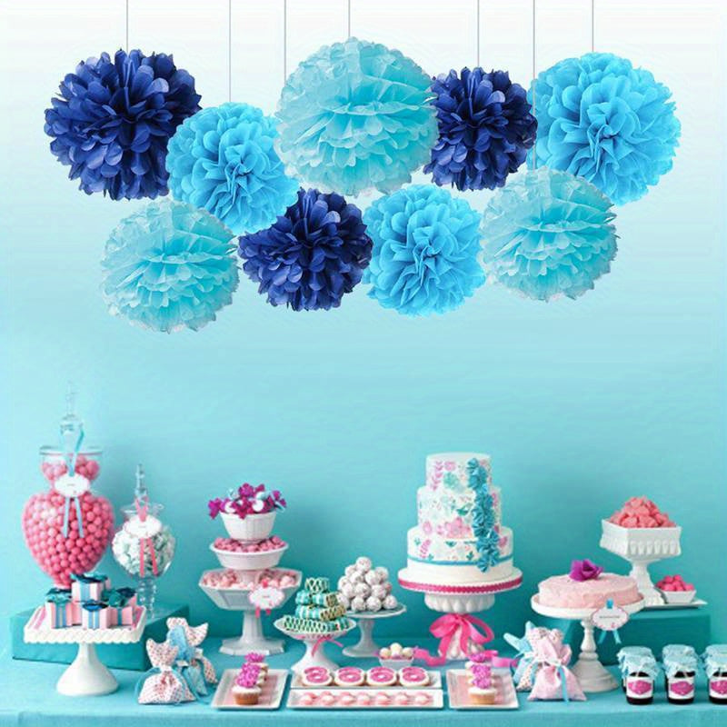 Set of 9 Paper Pom Pom Flowers for Events