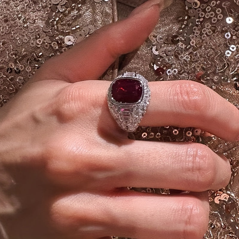 Stunning 925 Sterling Silver Engagement Ring featuring a Square Ruby - Ideal Valentine's Day Present, Birthstone for January, Synthetic Zirconia included.