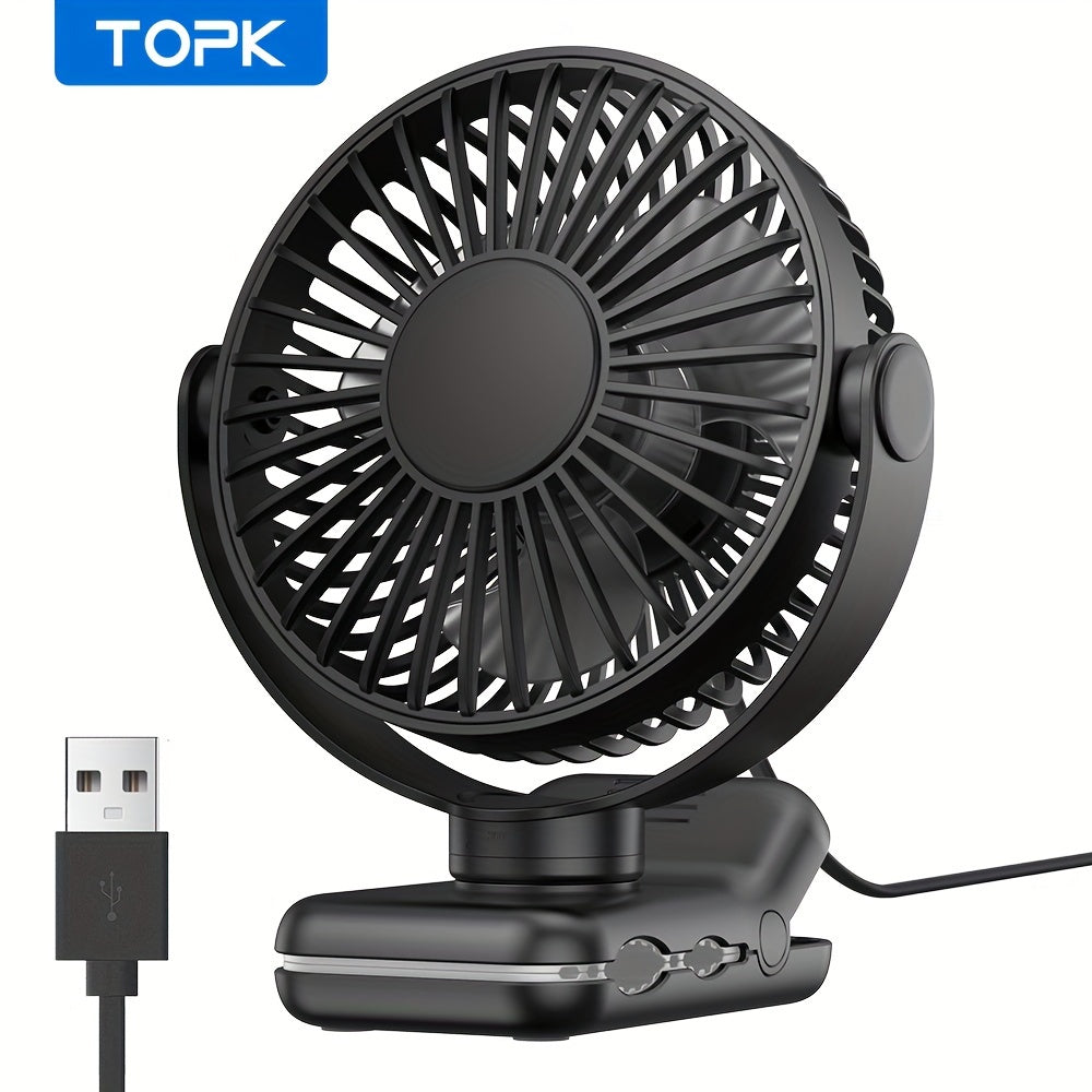 Get your hands on the TOPK K62B Portable USB Clip On Desk Fan, featuring a brushless motor for whisper-quiet and powerful airflow. The strong clamp ensures secure attachment, while the stylish design and high-quality construction make it the perfect mini