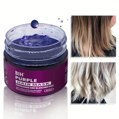 BHI Purple Hair Mask brightens and tones blonde to platinum hair by neutralizing yellow tones.