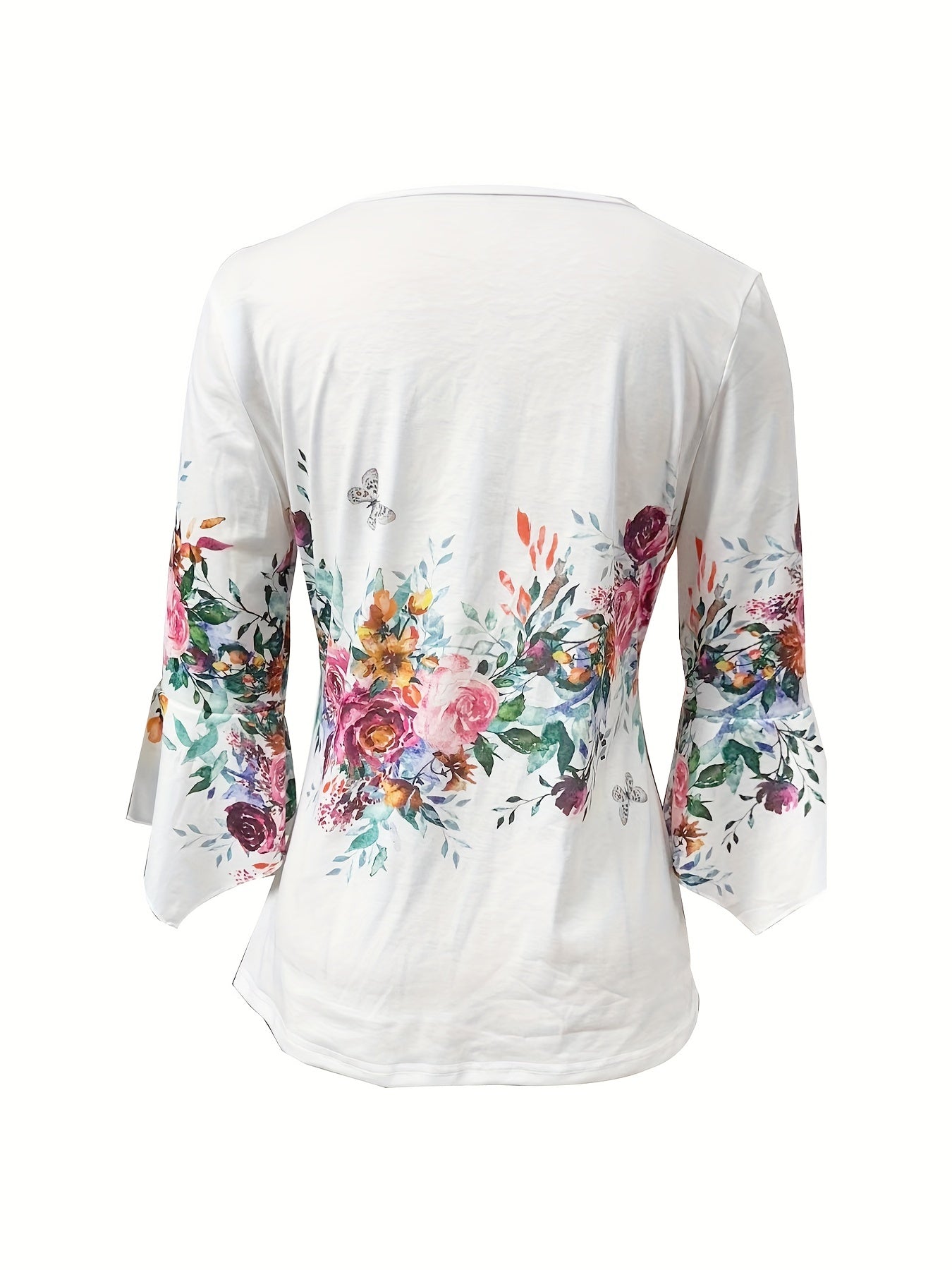 Women's Floral Print Notched Neck Blouse for Spring & Summer.