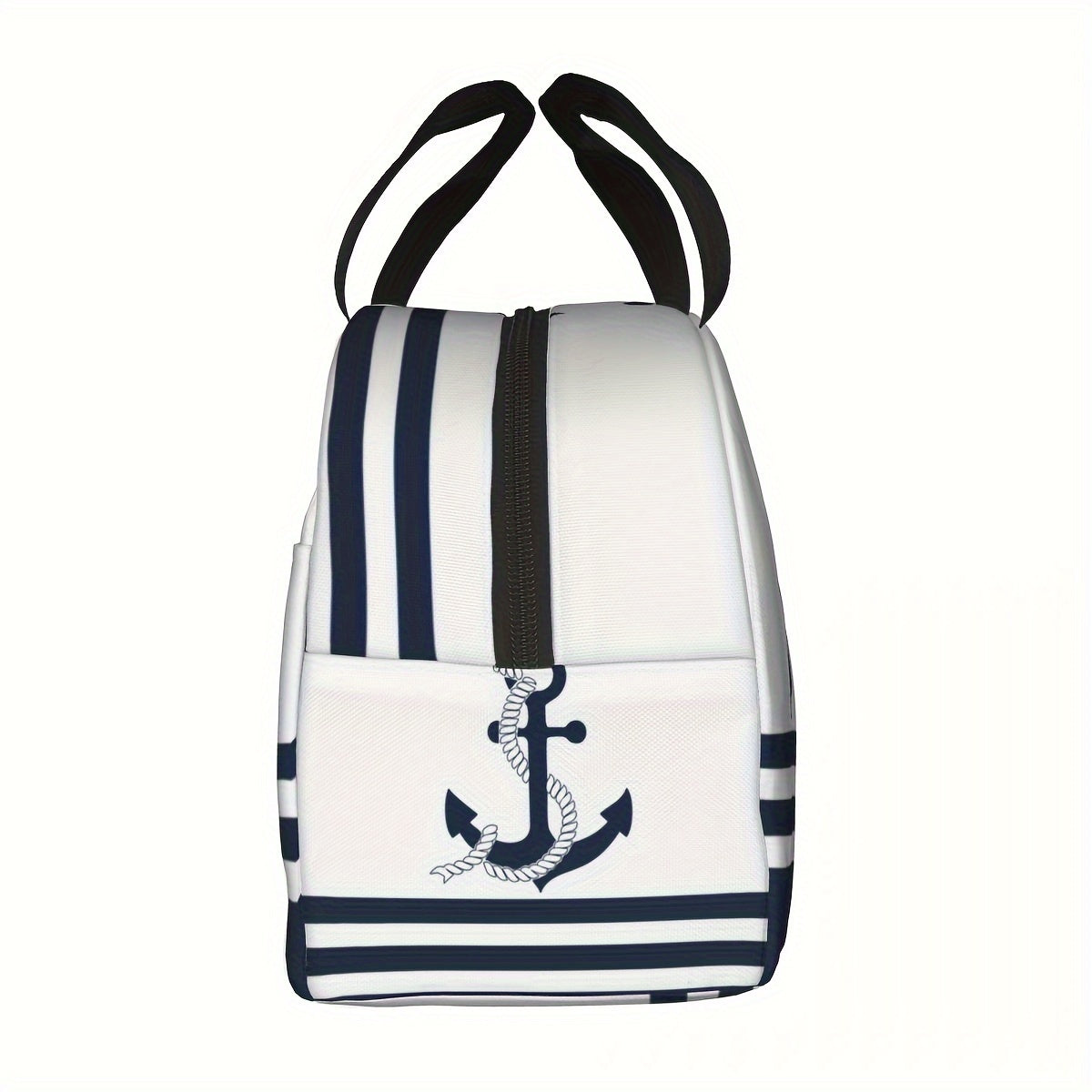 Stay stylish and organized with our Nautical Blue Anchors Insulated Lunch Bag. This durable and waterproof Oxford cooler tote features classic blue and white stripes, making it perfect for back-to-school or outdoor picnics. With a large capacity, this