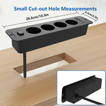 European plug 8-in-1 power strip with 4 USB ports, 4 AC sockets, and 179.83 cm cord. Ideal for use in various rooms.