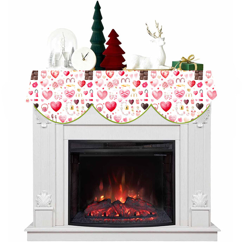 Polyester Valentine's Day Love Heart Fireplace Mantle Scarf - No Power Required, Ideal for Winter Holiday Home & Living Room Decor, 49.78cmx78.7, also suitable as a Cape, Table Flag or Window Decoration.