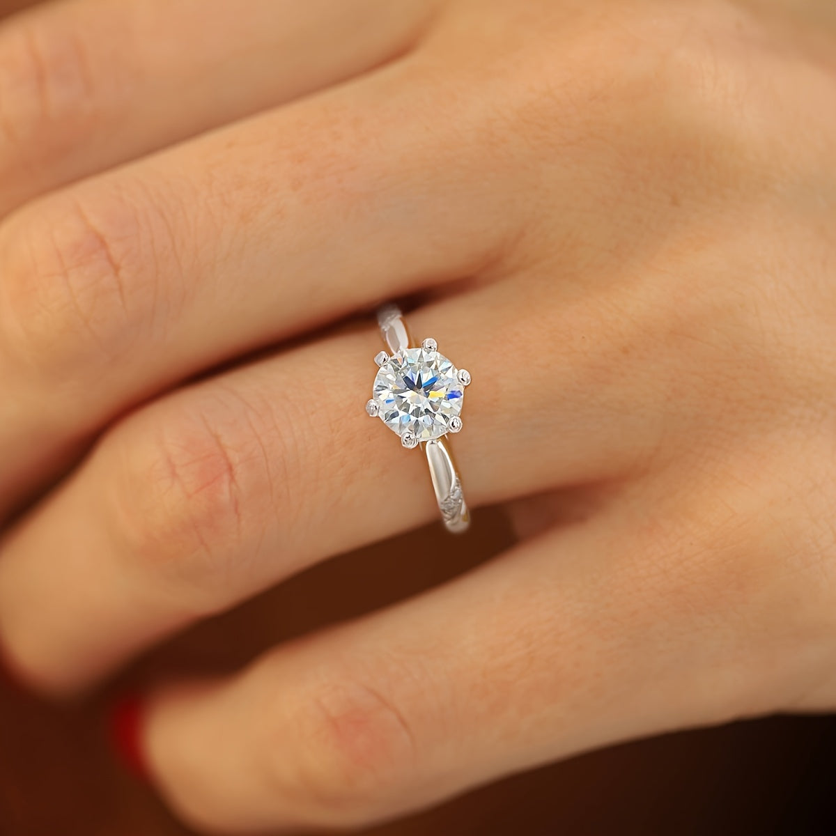 Beautiful 1CT Round Moissanite Engagement Ring set in 925 Sterling Silver Wedding Band, a symbol of Promise and Eternity. This luxurious piece of Bridal Jewelry is the perfect Valentine's Day gift for Women, exuding Sparkle and Elegance. A Noble and