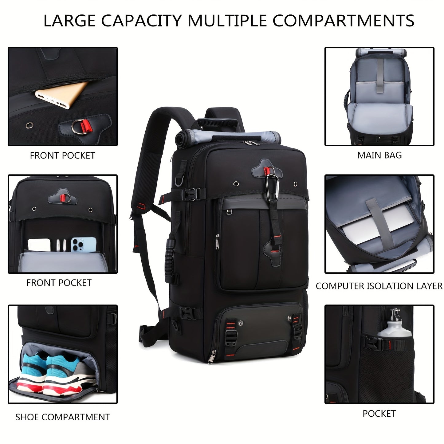 50L hiking backpack with shoe compartment, convertible for both men and women.