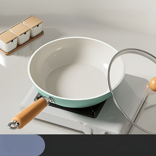 Non-Stick Ceramic Frying Pan Skillet with Cast Iron Handle, Hand Wash Only, Suitable for Use on Induction and Gas Stoves