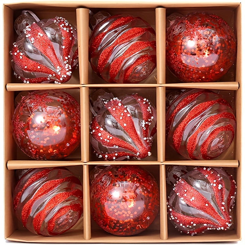 1 box of 9 8cm Christmas balls for wholesale holiday decorations and gifts. Ideal for venue layout, Valentine's Day, Christmas, and holiday parties.