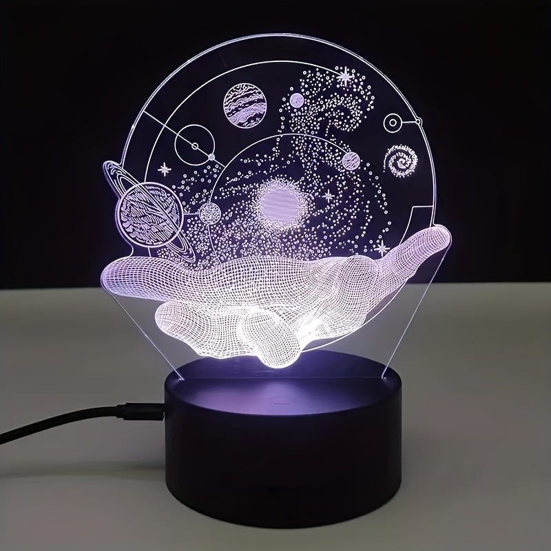 3D night light with cosmic universe design, touch control, color-changing LED, USB powered. Perfect for bedroom ambiance and unique gift option.