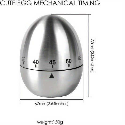 Egg-Shaped 60-Minute Kitchen Timer made of Stainless Steel, Features Mechanical Rotating Alarm, No Electricity Needed, Ideal for Cooking and Educational Purposes, Essential Home Kitchen Accessory.