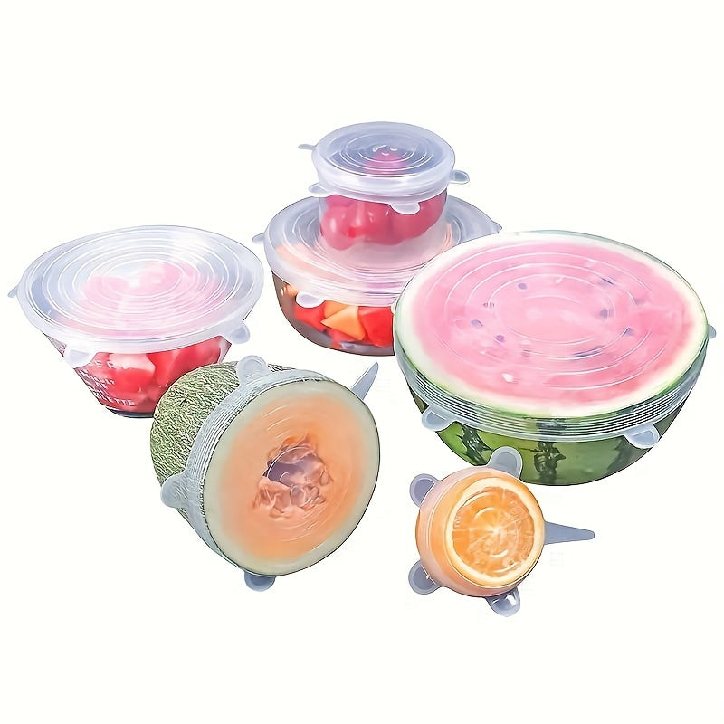 Set of 6 FlexiLids Silicone Stretchable Covers - Versatile, Reusable Lids for Bowls, Jars, and Containers. Convenient, Dishwasher & Freezer Safe Kitchen Essential.