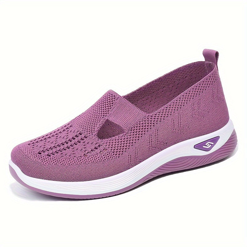 Women's breathable knit slip on sneakers, lightweight and solid colored.