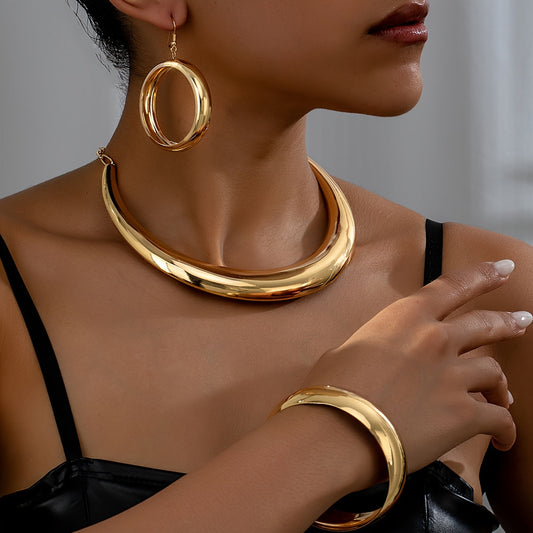 Trendy City Fashion Jewelry Collection - Stylish Alloy Statement Necklace, Bracelet, and Hoop Earrings Perfect for Everyday and Special Occasions