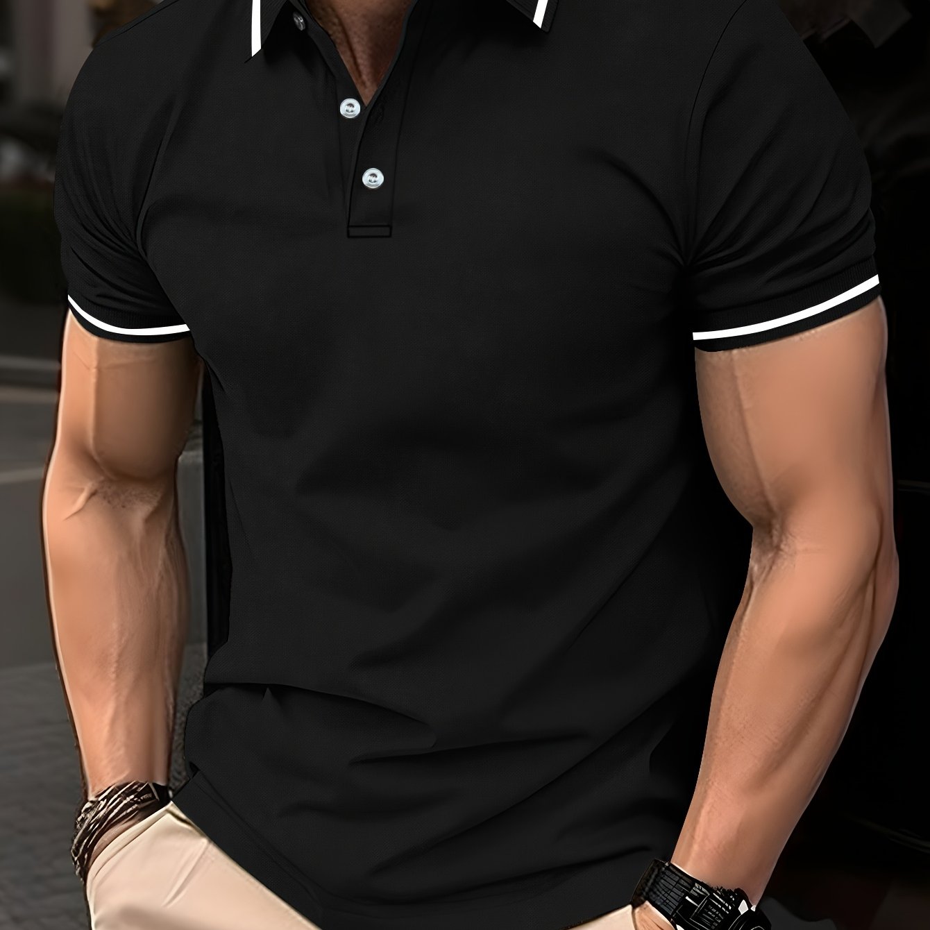 Men's Striped Golf Shirt, Short Sleeve Shirt for Summer Outdoor Casual Wear.