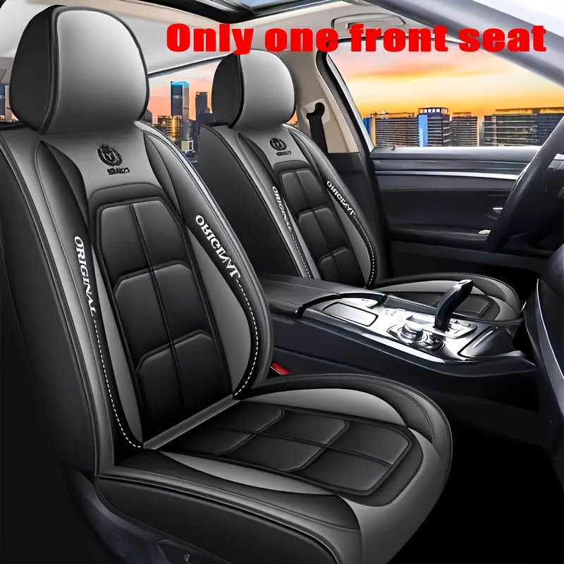 Luxury PU Leather Car Seat Cover for Sedans, SUVs & Pickups - Waterproof, Breathable, Easy to Clean - Black with Gray Accents, No padding needed.